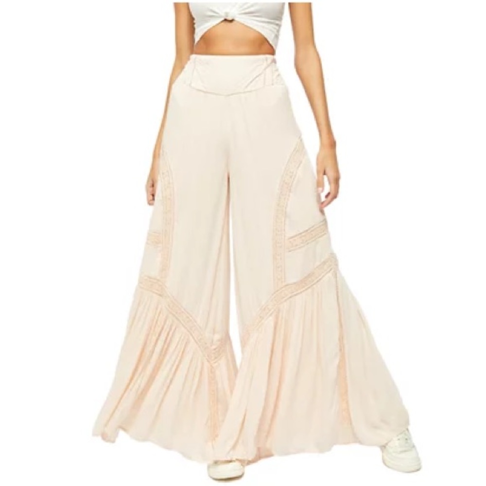 Free People Cream Lace Wide-Legged Pants